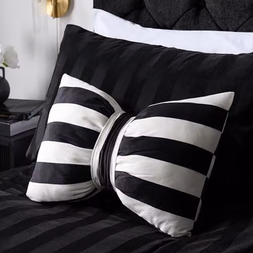 OHS Striped Bow Shaped Decorative Scatter Cushion in Black and White, W/H: 50 x 35 cm – 2