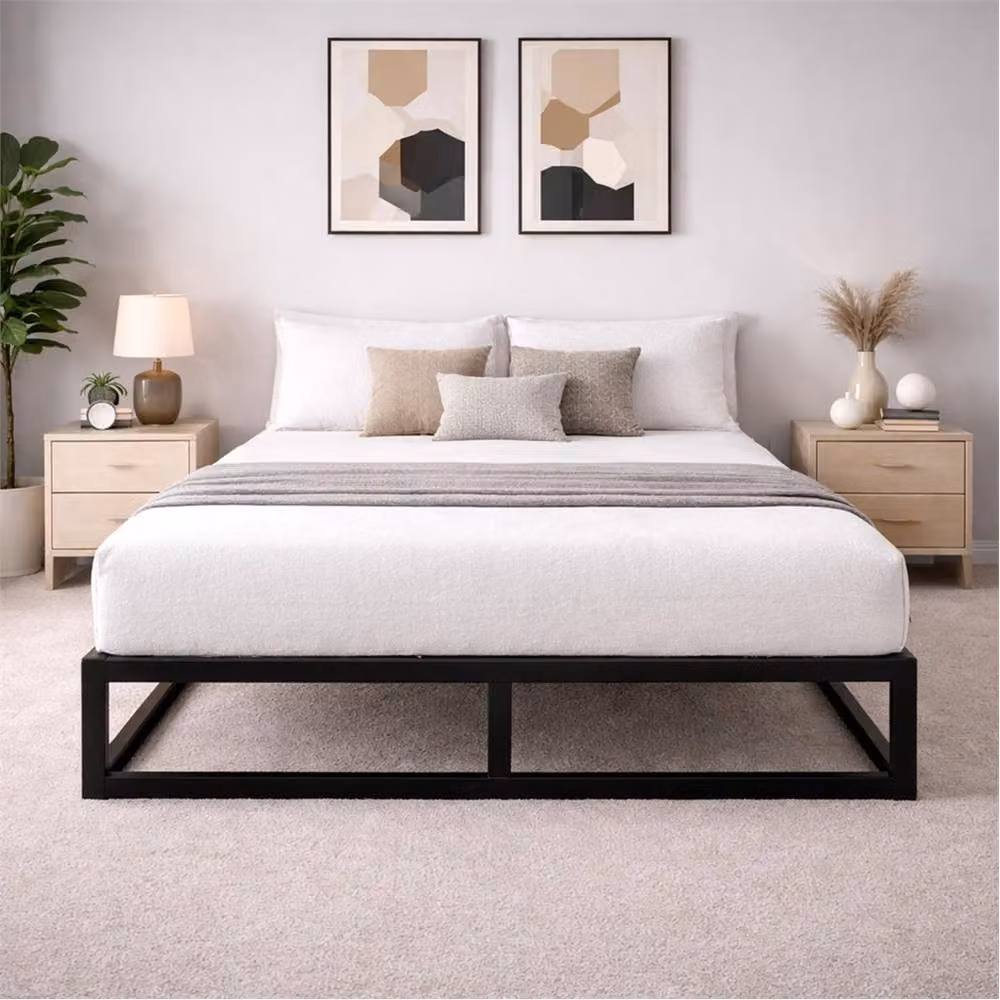 House Of Home FLAVORA Double Metal Bed Platform Frame in Black, Cot Size – 4