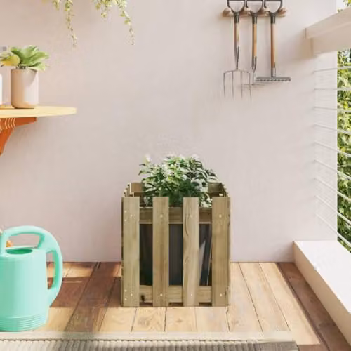 vidaXL Brown Impregnated Pine Wood Garden Planter with Fence Design, W/D/H: 40 x 40 x 40 cm – 2