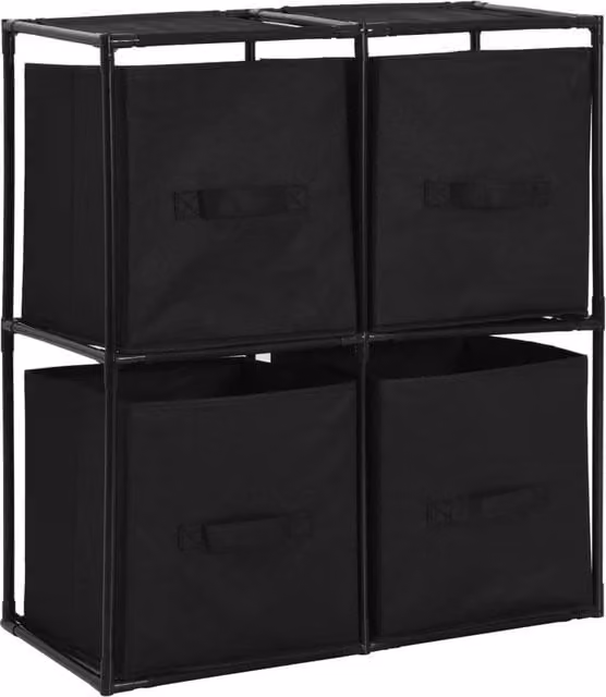 Berkfield Home Black Steel Storage Cabinet with 4 Fabric Baskets W: 63 cm, D: 30 cm, H: 71 cm – 1