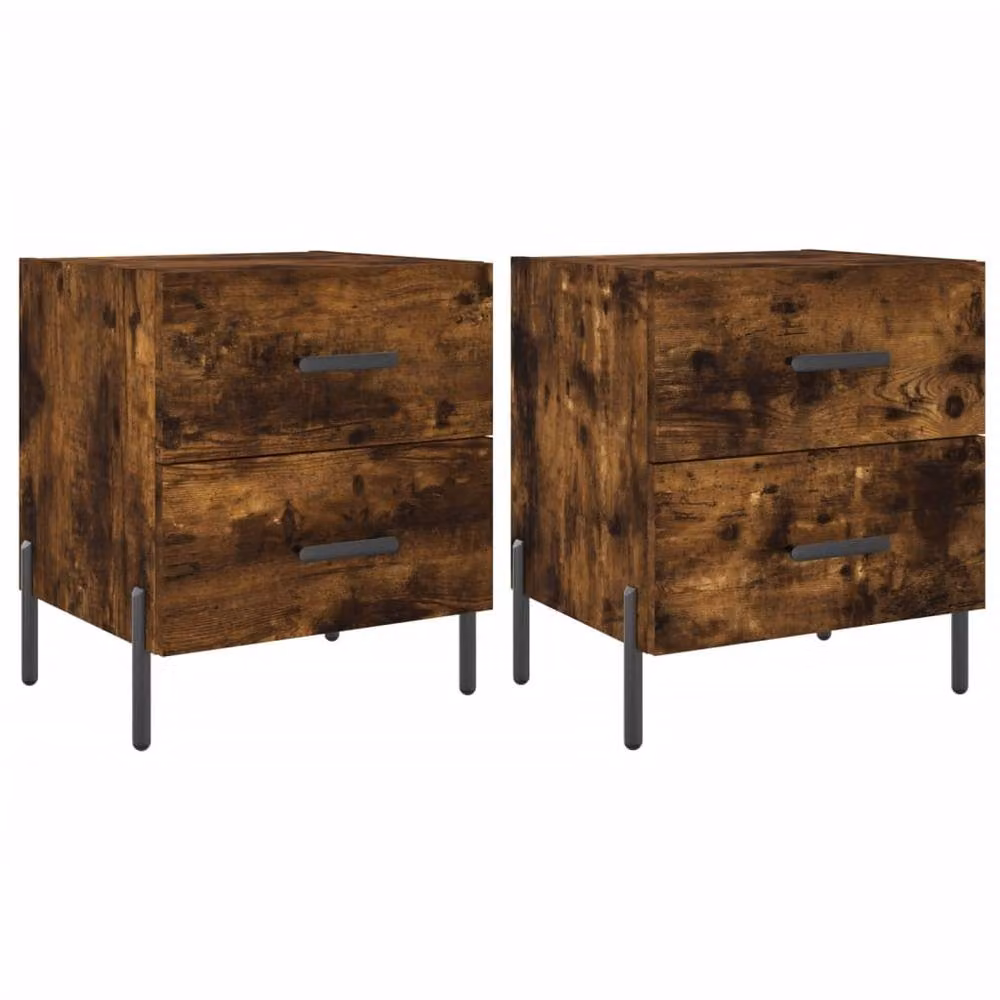Berkfield Home Modern Bedside Cabinets, 2 Piece Set in Smoked Oak Brown, W/D/H: 40 x 35 x 47.5 cm – 3
