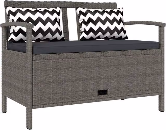 NESTLUNE Grey Polyrattan Garden Storage Bench with 160L Under Seat Capacity, W: 100 cm, D: 15 cm – 1