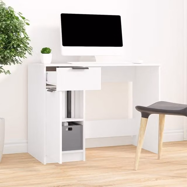 Berkfield Home White Computer Desk in Engineered Wood W/D/H: 100 x 50 x 75 cm