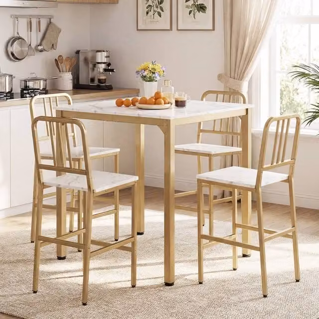 Costway 5-Piece Counter Height Dining Table and Chairs Set in White and Gold – 1