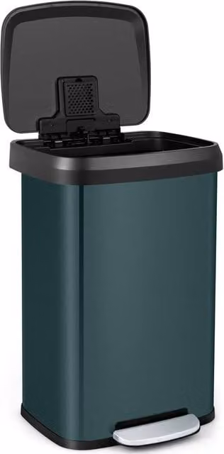 Gymax 50L Stainless Steel Corner Step Trash Can with Soft Close and Odour Filter in Dark Green – 1