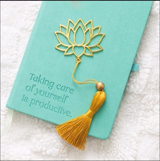 KDMK Gold Metal Lotus Flower Bookmark with Tassel