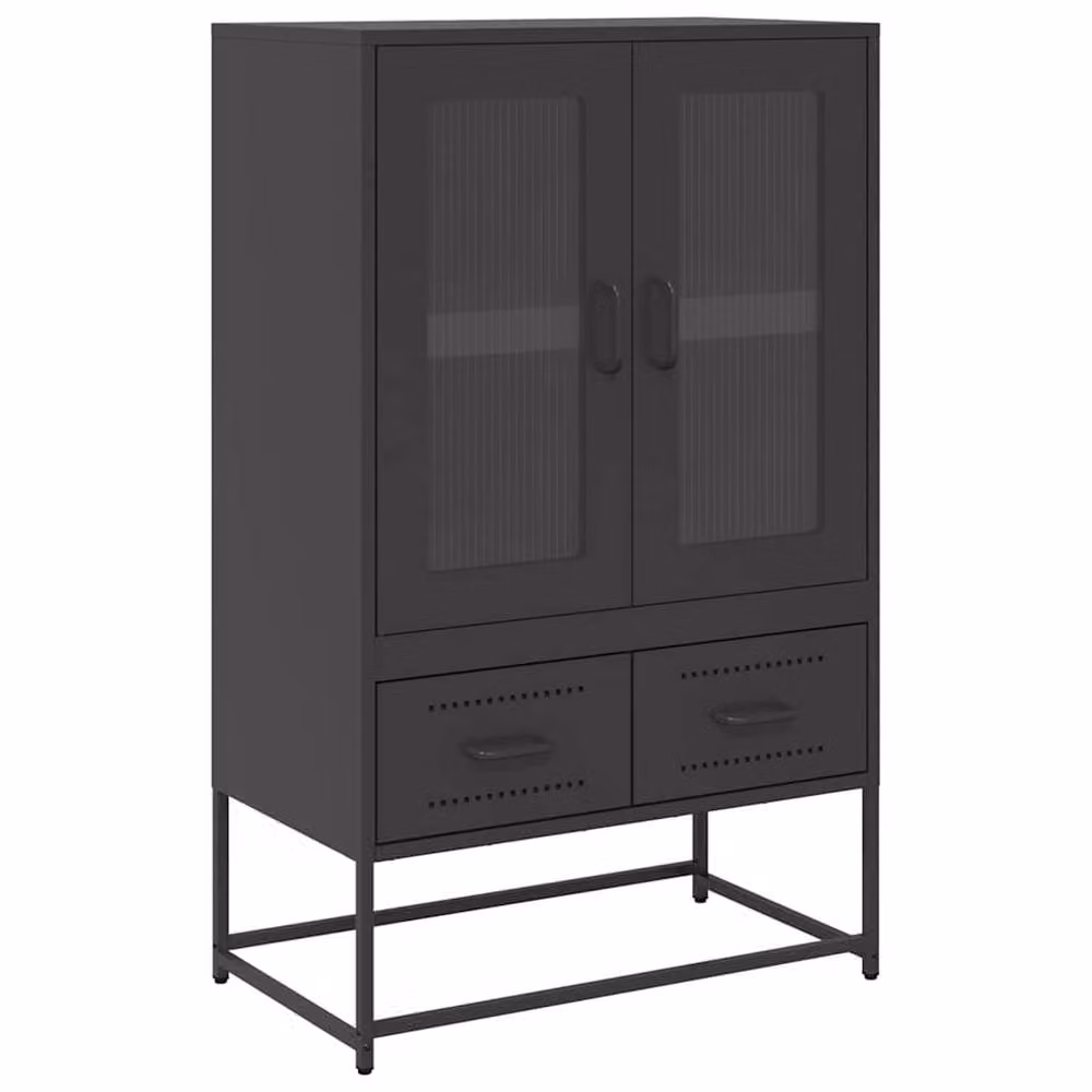 Berkfield Home Black Steel Highboard with Glass Doors, W/D/H: 68 x 39 x 111.5 cm – 2
