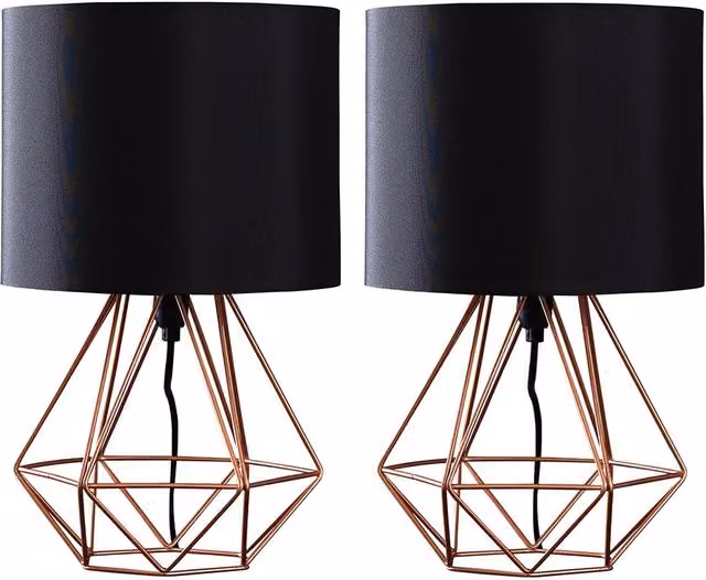 ValueLights Angus Geometric Table Lamps Set of 2 in Copper, H: 40 cm, H: 25 cm
