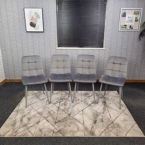 Kosy Koala Set of 4 Grey Velvet Tufted Dining Chairs with Metal Legs – 2