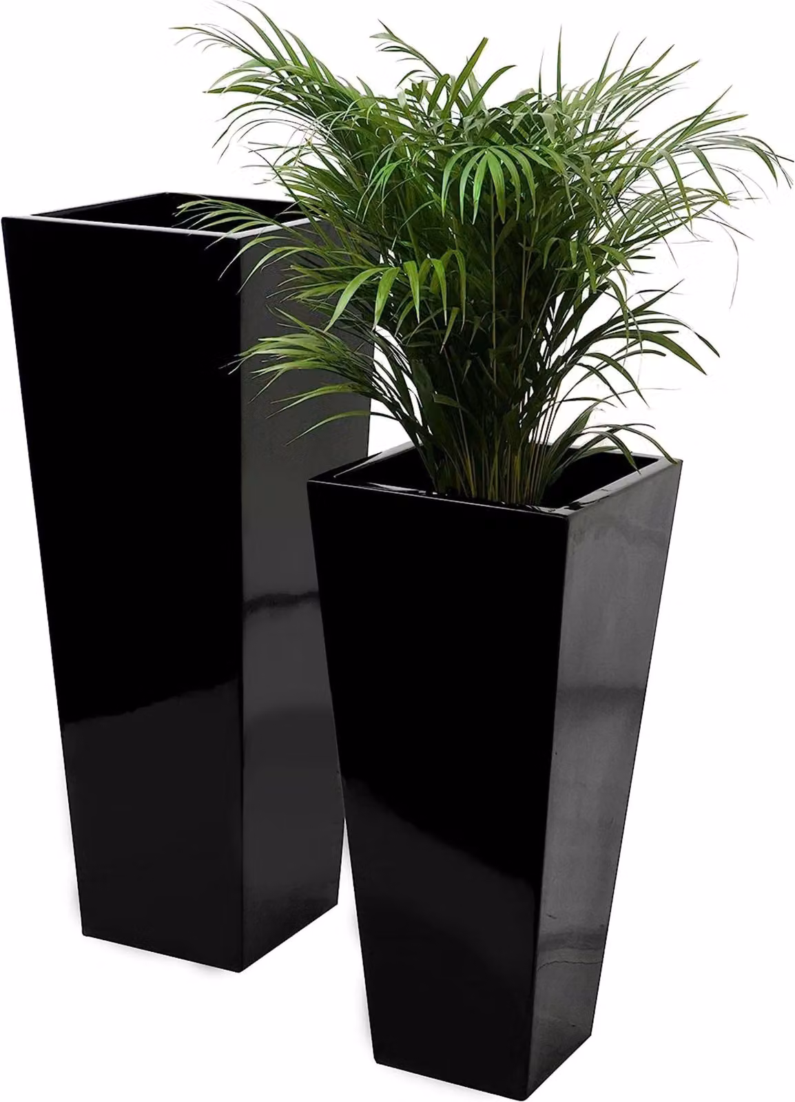 Primrose Tall Flared Square Fibreglass Garden Planter Pot in Gloss Black, Height: 120 cm – 5
