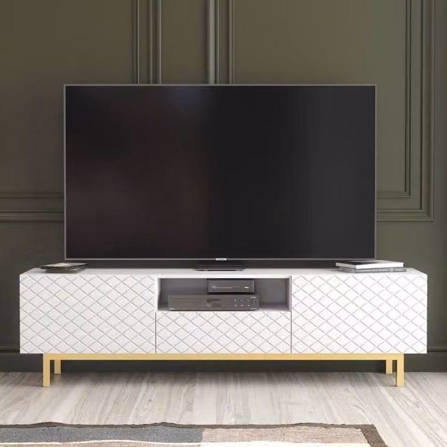 Creative Furniture Diamond Luxe Modern Geometric TV Unit in White and Gold, W: 180 cm, D: 35 cm, H: 50 cm – 1