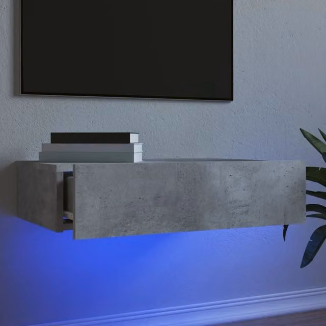 Berkfield Home Modern TV Cabinet with LED Lights in Concrete Grey, W: 60 cm, D: 35 cm, H: 15.5 cm – 1