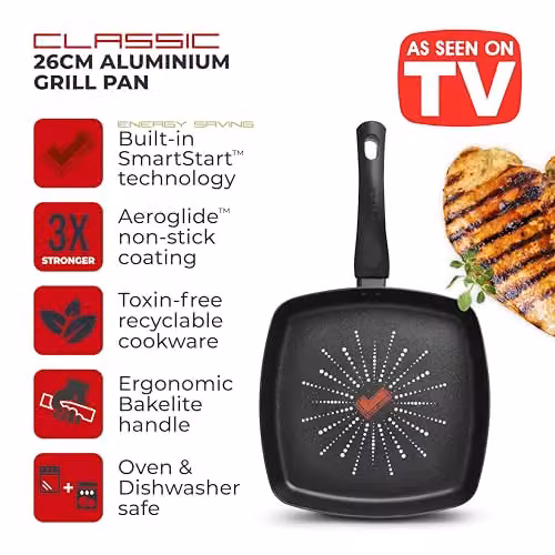 Tower T700307 SmartStart Classic 26cm Aluminium Non-Stick Grill Pan, Black – 2