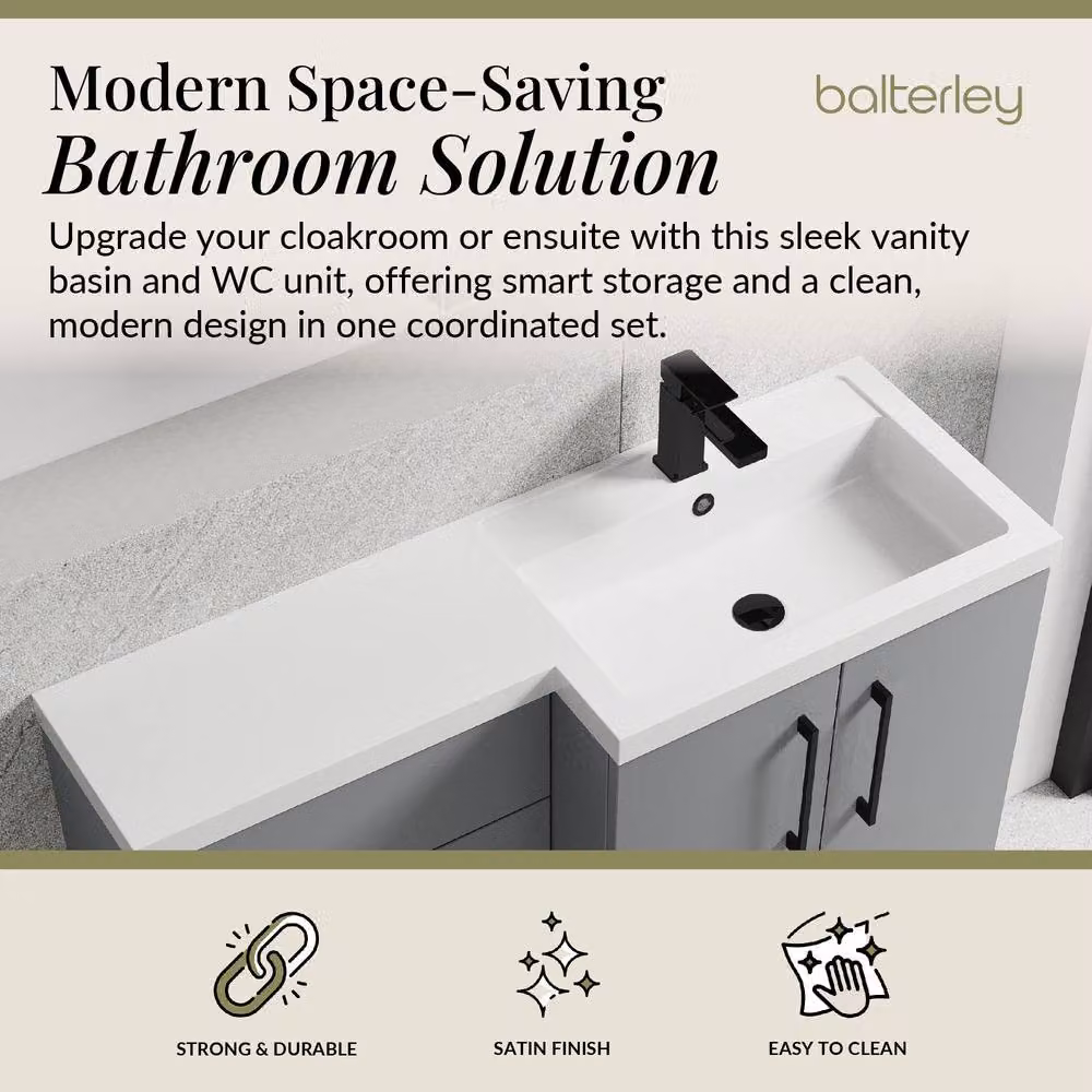 Balterley Modern Satin Grey Right-Hand Vanity and WC Unit Combination, W: 110 cm, H: 84 cm – 2