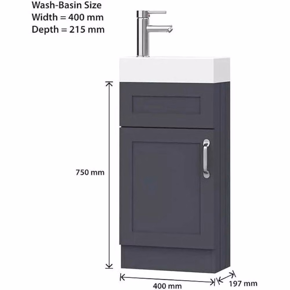 FORGEVIO Crawle Grey 400mm Bathroom Vanity Unit with Basin and Soft-Close Hinged Doors – 2