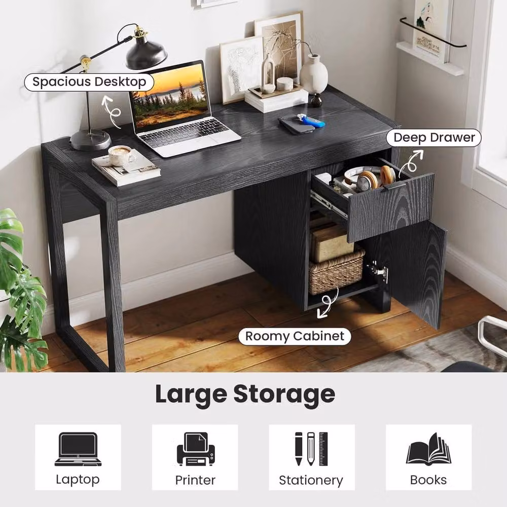 VOGREX Modern Black Wooden Computer Desk with Storage – 4