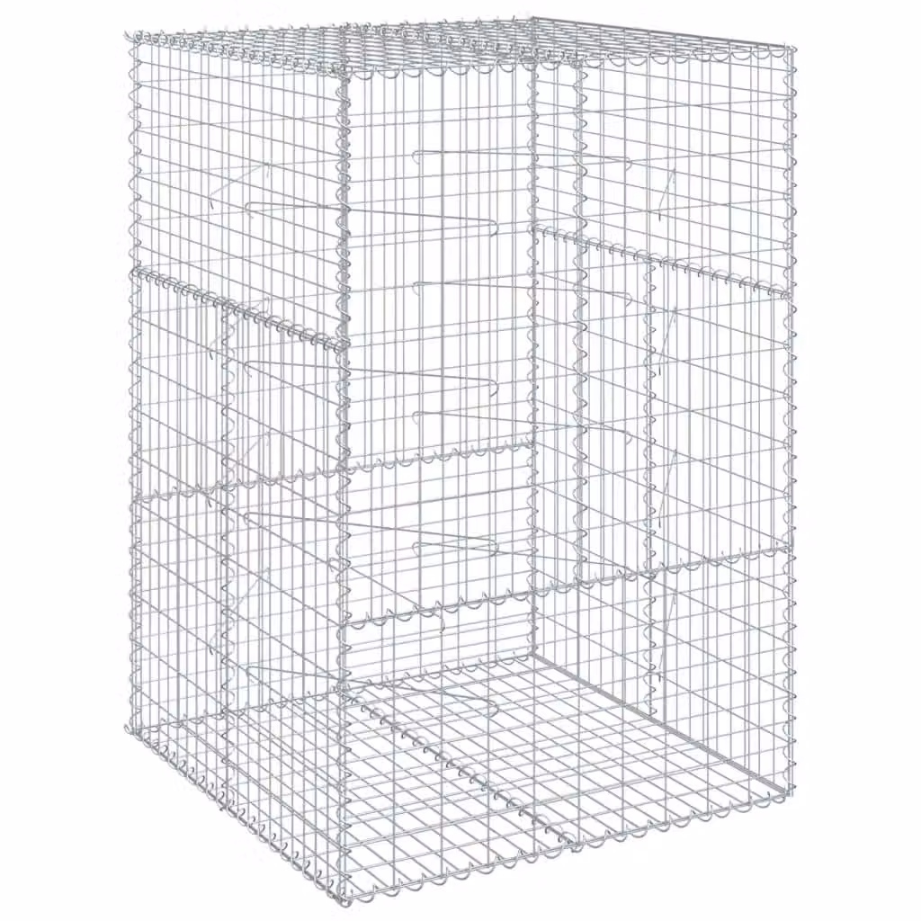 Berkfield Home Galvanised Steel Gabion Basket with Cover in Silver, W/D/H: 100 x 100 x 150 cm