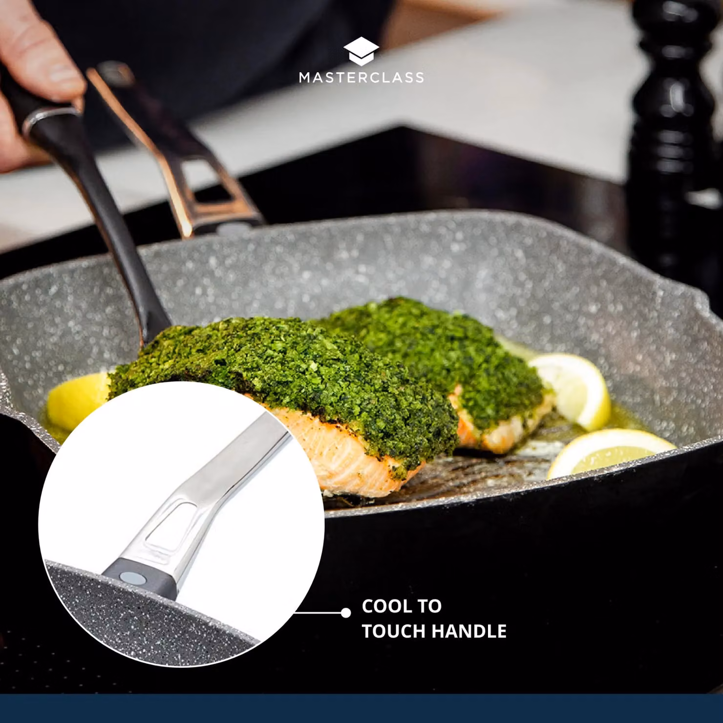 MasterClass Non-Stick Cast Aluminium Grill Pan with Pouring Spout, Grey, 28cm – 8