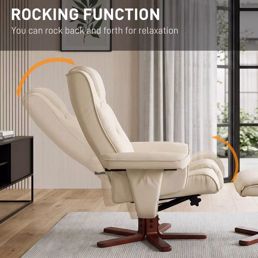 KORVIXA White Synthetic Leather Recliner Chair with Matching Ottoman and Adjustable Multi-Position Glide, W/D/H: 100 x 100 x 100 cm – 2