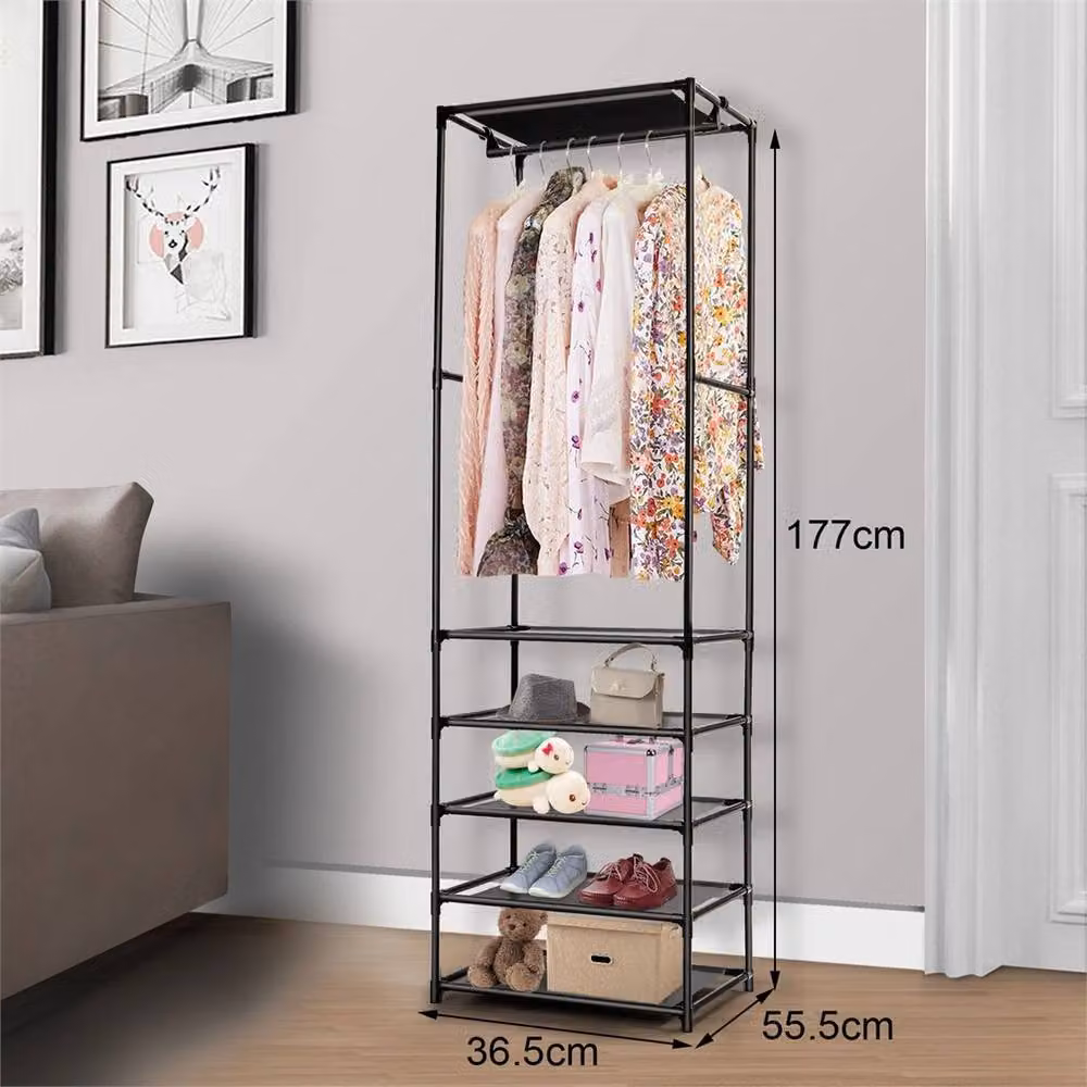 Nordara Heavy Duty Black Metal Clothes Rail with Shoe Storage Shelf, H 177.0 x W 106.0 x D 36.5 cm – 2
