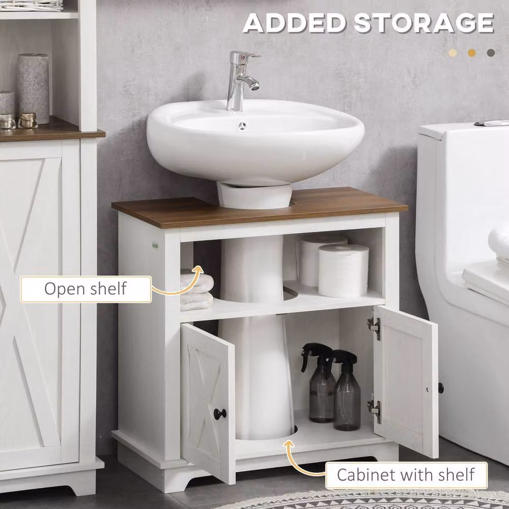STILVORA White Under Sink Bathroom Cabinet with Hinged Double Doors and Internal Shelves – 3