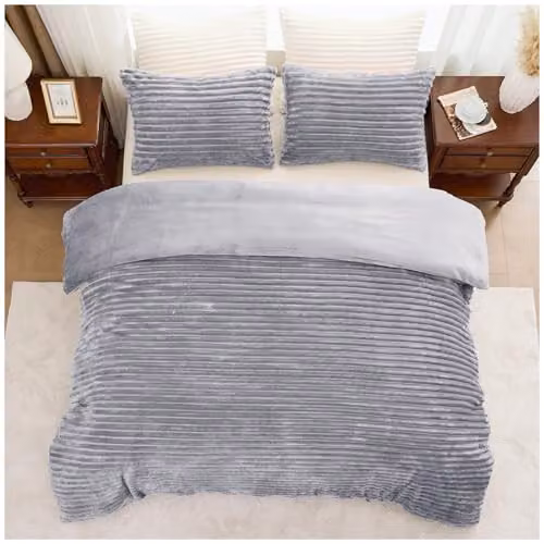 Gaveno Cavailia Grey Ribbed Fleece Single Duvet Cover and Pillowcase Set, W/D/H: 135 x 200 cm – 2