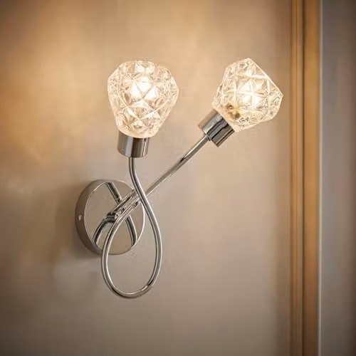 ValueLights Astley Chrome 2 Way Up and Down Wall Light with Crystal Effect Shades and Bulbs in Silver