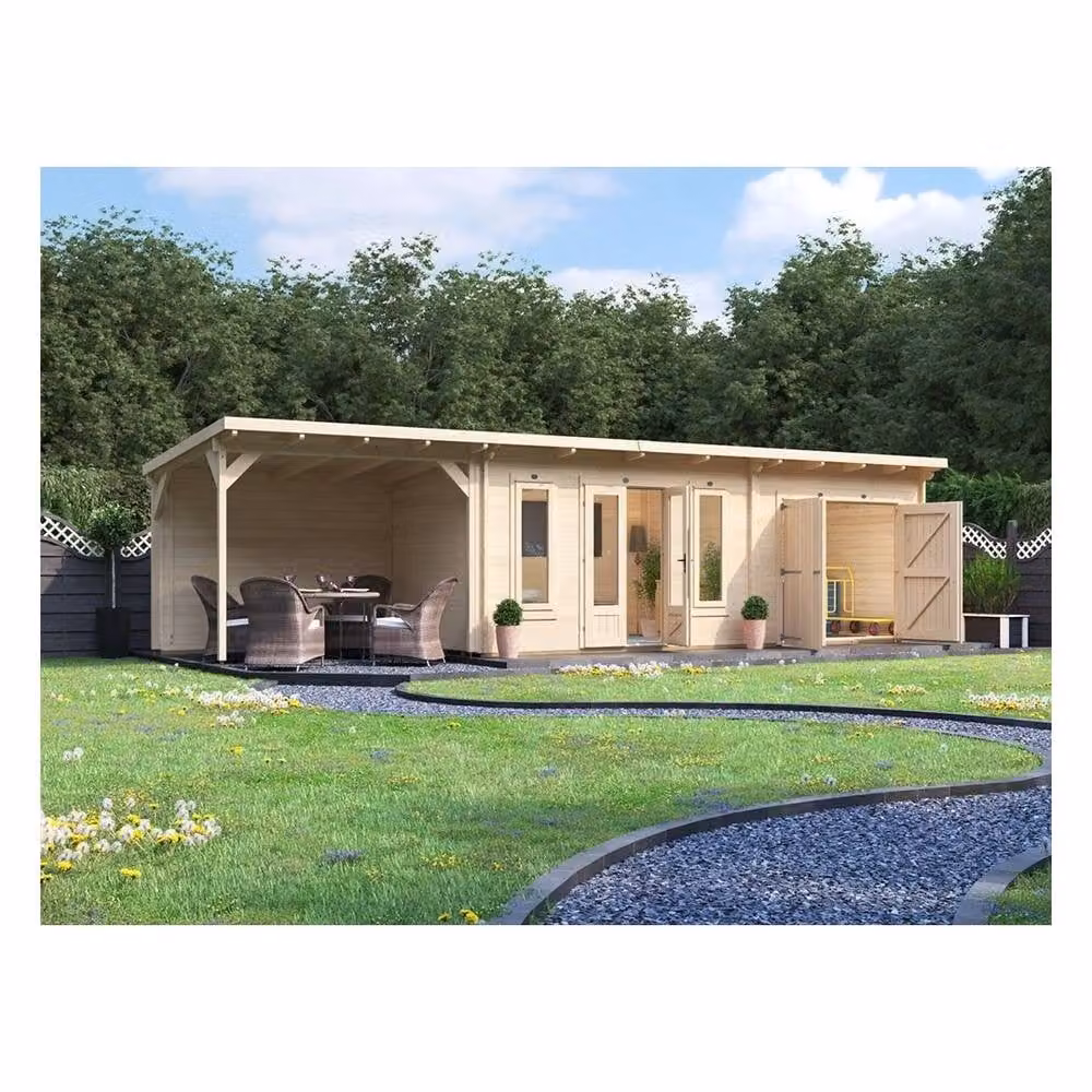 Dunster House Wooden Log Cabin with Gazebo in Beige – 2