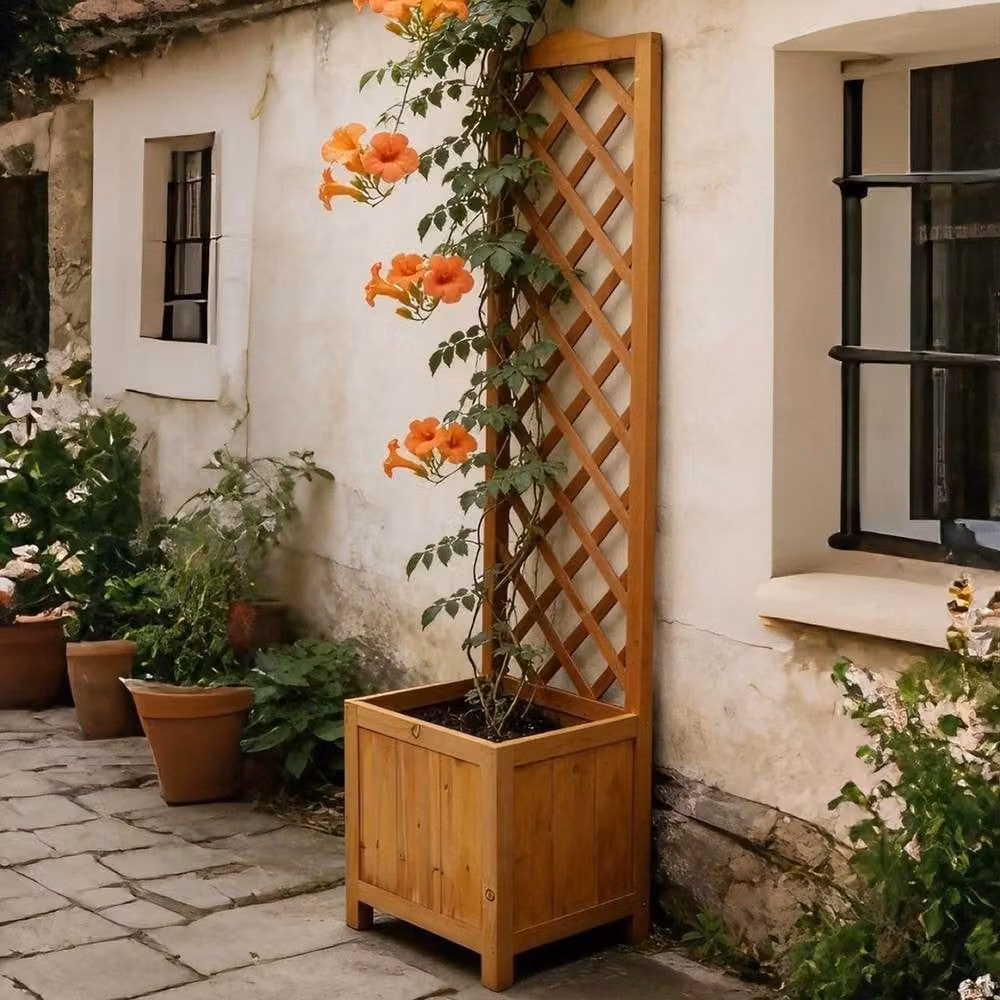 Nordara Brown Wooden Square Planter with Trellis – 3