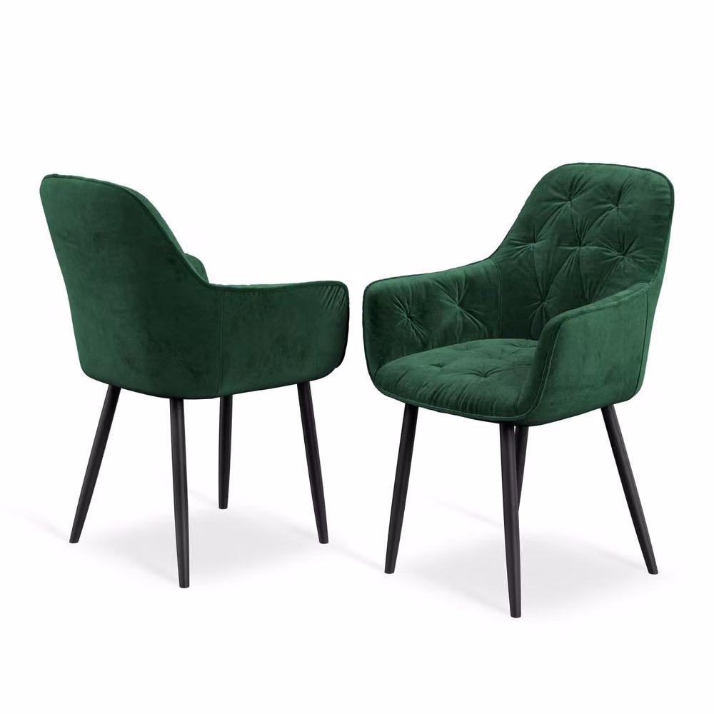 More4Homes Arlo Oak Round Dining Table and Anika Green Velvet Dining Chairs Set of 5, W/D/H: 120 x 120 x 75 cm – 2