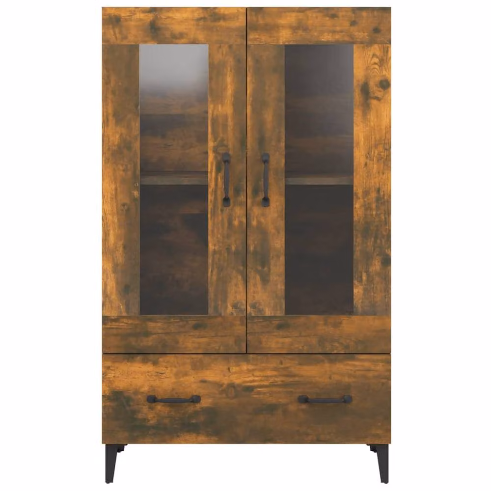 Berkfield Home Smoked Oak Highboard in Brown with Glass Doors and Internal Drawers, W/D/H: 70 x 31 x 115 cm – 4