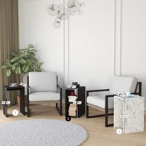 Bimossa Fika Nesting Coffee Table Set of 3, Modern Round Wooden Side Tables in Black and White Marble Colour – 3