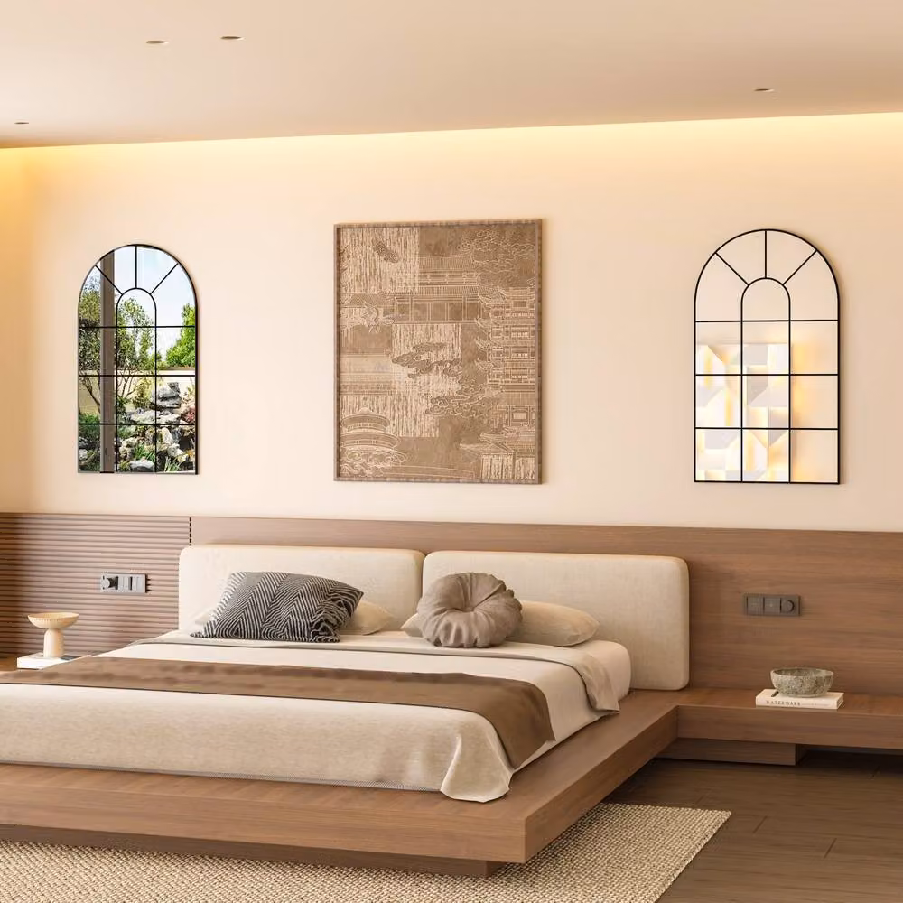 CASSILANDO Arched Window Wall Mirror in Black Metal and Glass, W: 80 cm, H: 50 cm – 2