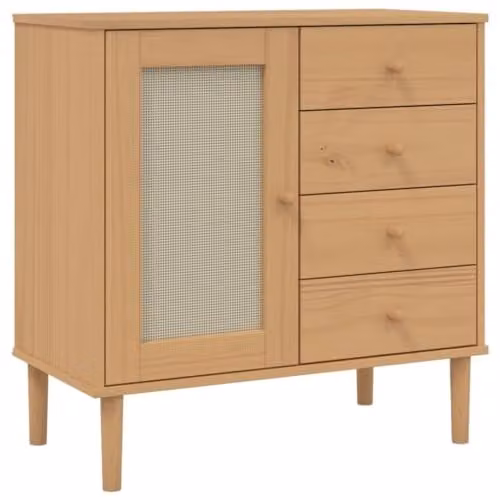 vidaXL SENJA Sideboard in Brown Rattan Look Solid Pine Wood W/D/H: 80 x 40 x 80 cm