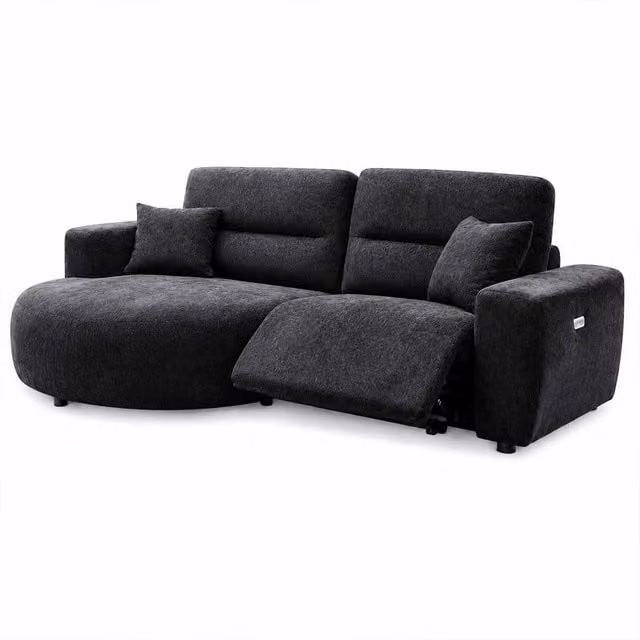 Furnishings For Less UK Denton Black Left Hand Electric Recliner Chaise Sofa in Chenille Fabric – 1