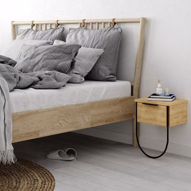 FWStyle Modern Wall Mounted 1 Door Bedside Table Cabinet in Light Oak