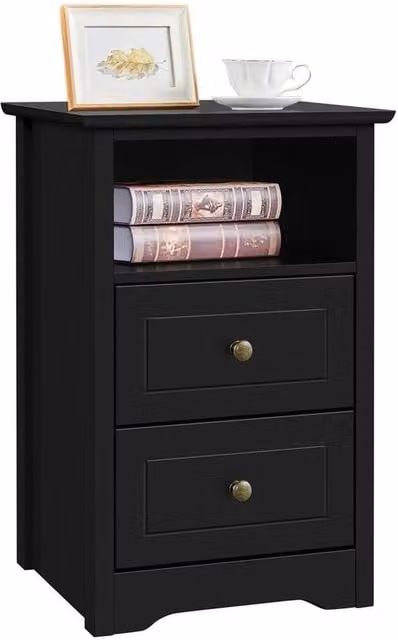 KORVIXA Black Modern Nightstand and Sofa Side Table with Media Compartments, W/D/H: 100 x 100 x 60 cm