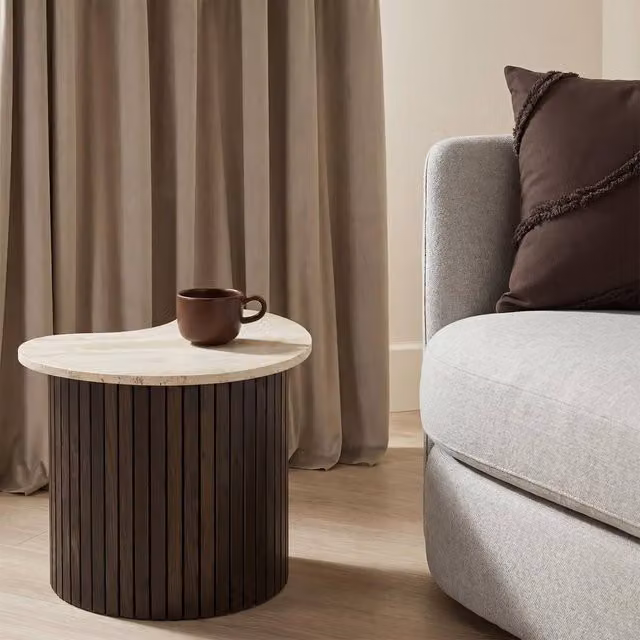 OHS Madison Irregular Oval Ribbed Side Table in Walnut – 1