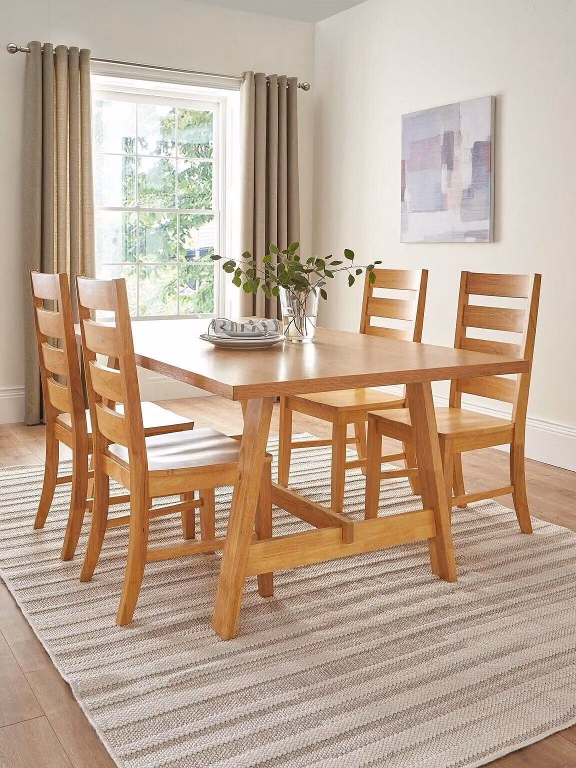 Scottsdale Modern Rectangular Dining Table and 4 Chairs Set in Brown Oak Finish