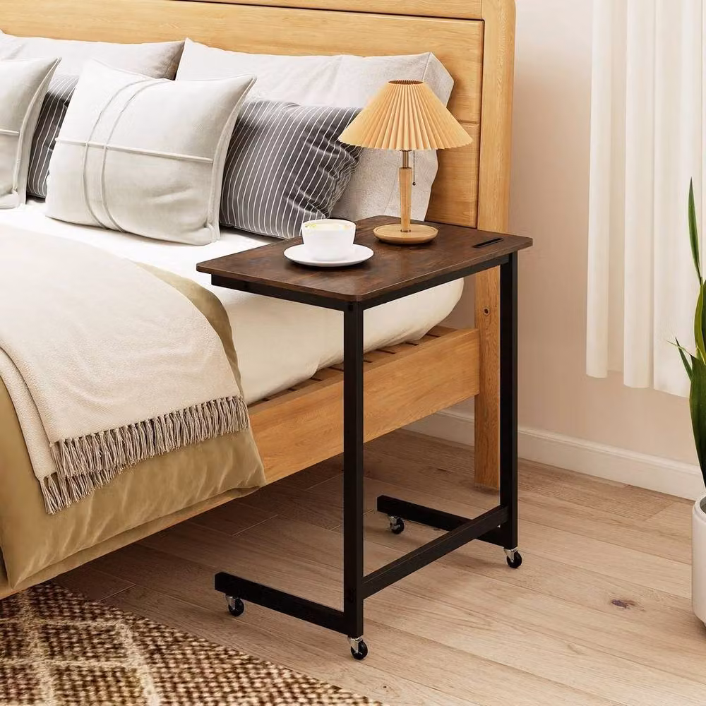 KORVIXA Mobile Bedside Table in Brown with Castors, W/D/H: 100 x 35 x 66 cm – 3
