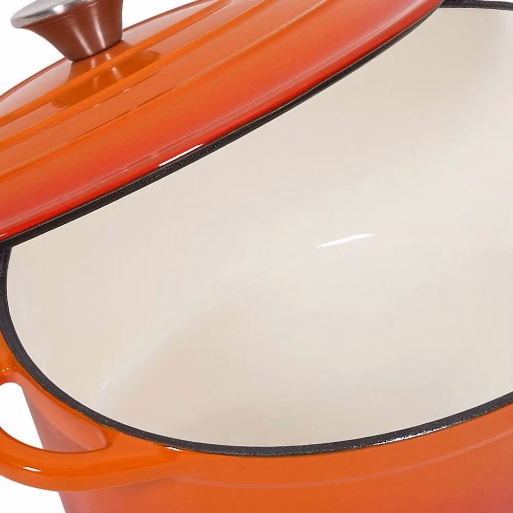 PAWNORA Orange Oval Enamel Cast Iron Dutch Oven with Glass Lid Casserole Stockpot – 4