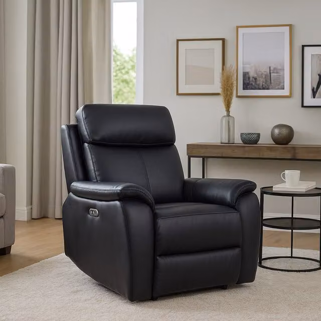 Aspire Kingsmere Black Synthetic Leather Single Seater Power Recliner Armchair