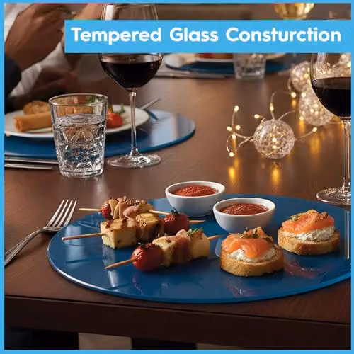 Harbour Housewares Set of 6 Round Blue Glass Placemats, Diameter: 30 cm – 3