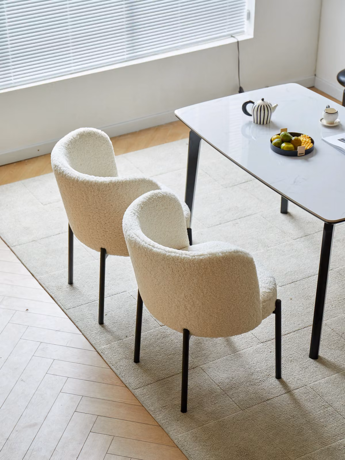 Nordlys Set of 2 Scandinavian Metal Dining Chairs in White or Black with Velvet or Bouclé Upholstery – 2