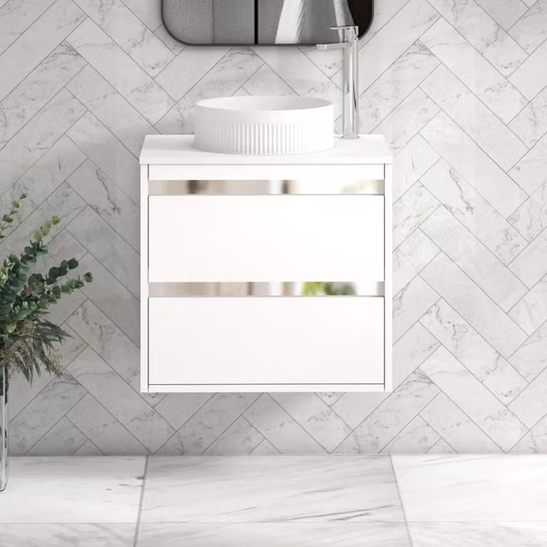 Royal Bathrooms Orion 600mm Matt White Wall Hung Vanity Unit with 2 Drawers and Round Basin
