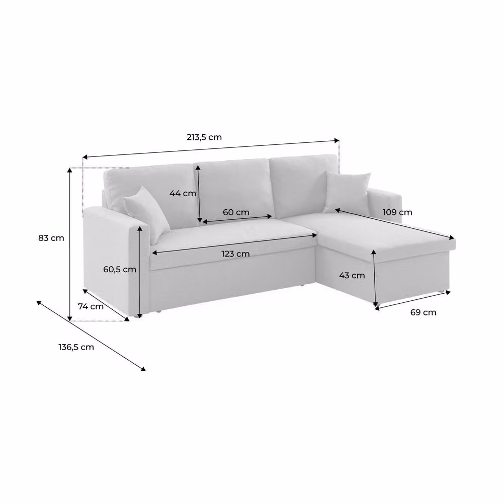 sweeek 3-Seater Reversible Corner Sofa Bed in Grey with Sleeping Function and Scatter Cushions, W/D/H: 213.5 x 136.5 x 83.0 cm – 4