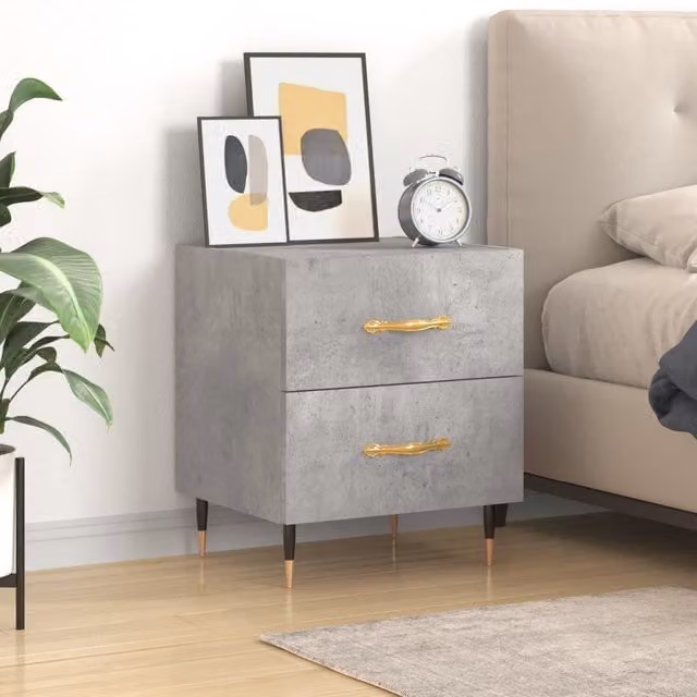 Berkfield Home Bedside Cabinet in Concrete Grey, W: 40 cm, D: 35 cm, H: 47.5 cm – 1