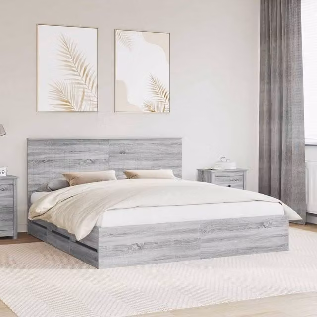 Berkfield Home Modern Bed Frame with Drawers in Grey Sonoma, Engineered Wood, 180 x 200 cm