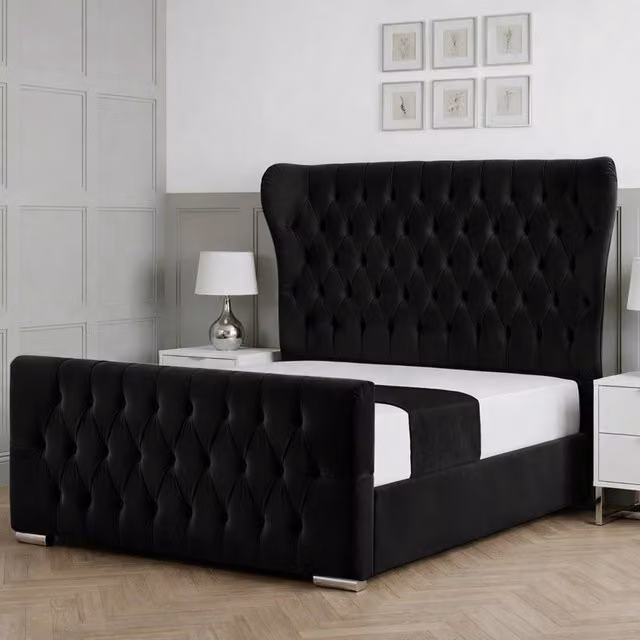 Living Comfort Bedz Velvetine Upholstered Gas Lift Storage Bed in Black, W/D/H: 120 x 200 cm – 1