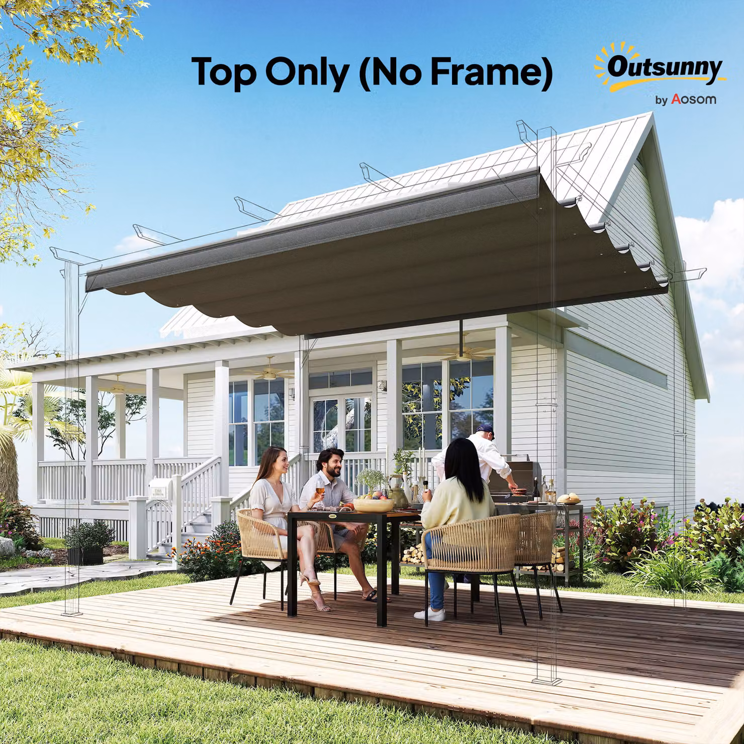 Outsunny Retractable Pergola Shade Cover Replacement Canopy in Dark Grey, W 4 m x D 3 m – 7